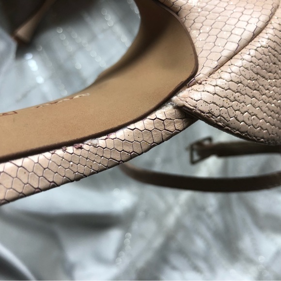 Vince Camuto Light Pink Snake Pattern with Gold Sparkle Heeled Sandals - Picture 6 of 16